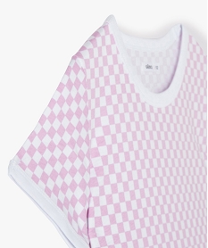 tee-shirt fille imprime damier avec details contrastants violet tee-shirtsG240401_3