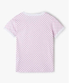 tee-shirt fille imprime damier avec details contrastants violet tee-shirtsG240401_4