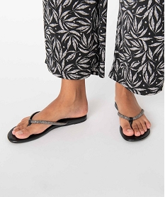 sandales femme plates a entre-doigts couvert de strass noirG241901_1