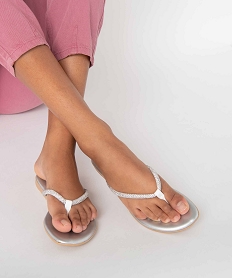 sandales femme plates a entre-doigts couvert de strass blancG242001_1