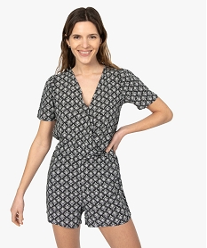 GEMO Combishort femme à motifs fleuris et manches courtes Imprimé