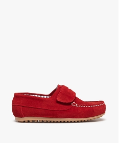 GEMO Mocassins garçon dessus cuir retourné fermeture scratch Rouge