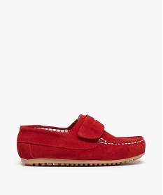 GEMO Mocassins garçon à scratch dessus cuir retourné uni Rouge