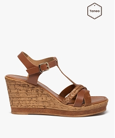 GEMO Sandales femme compensées dessus cuir - Tanéo marron standard