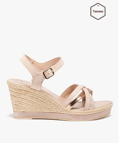 GEMO Sandales femme compensés et fines brides en cuir - Taneo Rose
