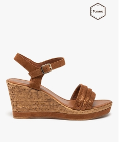 GEMO Sandales femme à brides en cuir suédé – Tanéo marron standard