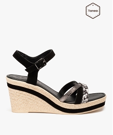 GEMO Sandales femme à talon et fines brides en cuir – Tanéo noir standard