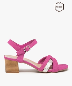 GEMO Sandales femme à talon et brides en cuir suédé – Tanéo rose vif