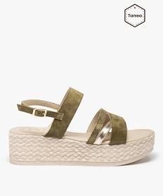 GEMO Sandales femme plateforme à brides en cuir – Taneo kaki standard