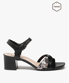 GEMO Sandales femme à talon et fines brides cuir - Tanéo noir standard