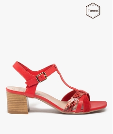 GEMO Sandales femme à talon carré et brides en cuir - Taneo rouge standard