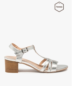 GEMO Sandales femme à talon et brides en cuir - Tanéo argente