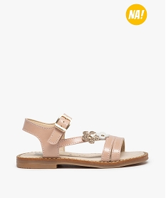GEMO Nu-pieds fille à brides ornées de fleurs en cuir – NA! rose standard