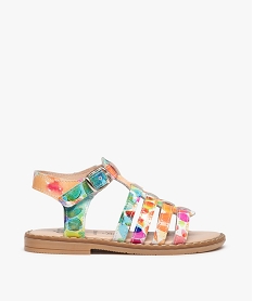 GEMO Sandales fille en cuir dessus fleurs multicolores Multicolore