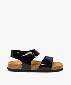 GEMO Sandales filles à brides vernies et semelle liège noir vif