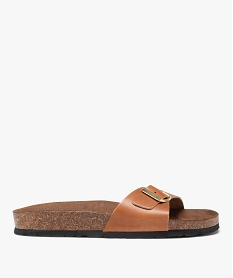 GEMO Mules femme à talon plat et bride ajustable en cuir marron standard