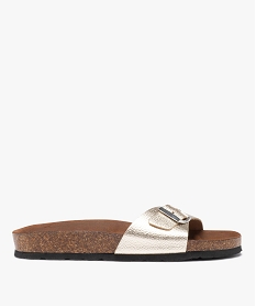 GEMO Mules femme à talon plat et bride ajustable en cuir dore