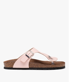 GEMO Mules femme à talon plat et bride entre-doigts en cuir rose standard