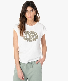 tee-shirt femme a manches courtes avec motif beigeG254201_2