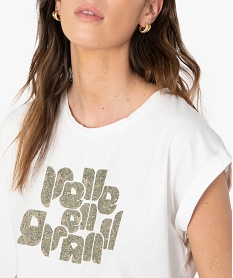 tee-shirt femme a manches courtes avec motif beigeG254201_3