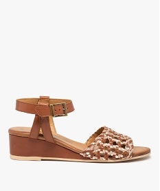 GEMO Sandales femme à talon et brides tressées cuir – Pierre Cardin Brun