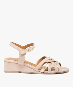 GEMO Sandales femme à talon dessus cuir brillant – Pierre Cardin beige standard