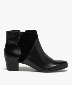 GEMO Boots femme à talon dessus lisse et suédé Noir