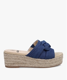 GEMO Mules femme à semelle plateforme dessus toile bleu chine