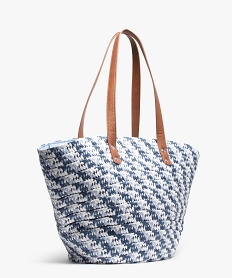 sac de plage femme en paille tressee bleu cabas - grand volumeG256701_2