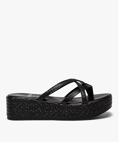GEMO Mules femme plateforme à fines brides unies noir standard