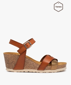 GEMO Sandales femme compensées dessus cuir et métal - Tanéo marron standard
