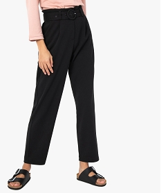 pantalon femme ample avec ceinture a boucle ton sur ton noirG258601_1