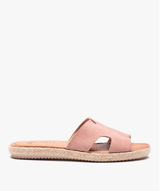 GEMO Mules femme à talon plat et bride en cuir retourné rose standard