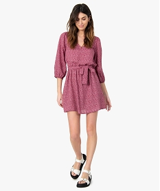 GEMO Robe femme imprimée à col V et manches longues Imprimé