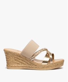 GEMO Mules femme compensées à brides brillantes dore