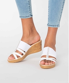 GEMO Mules femme unies à talon compensé et bride strass blanc standard