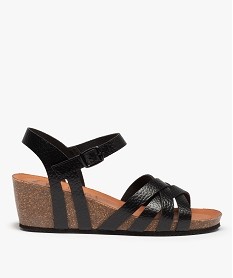 GEMO Sandales femme compensées à brides en cuir uni - Tanéo noir standard