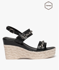 GEMO Sandales femme à talon dessus cuir et chaînes – Tanéo noir standard