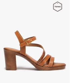 GEMO Sandales femme à talon carré et brides en cuir – Tanéo marron standard