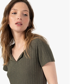 tee-shirt femme en maille cotelee avec col fantaisie vertG267301_2