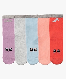 GEMO Chaussettes fille avec haut de la tige pailletée (lot de 5) violet standard