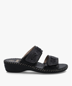 GEMO Mules femme confort dessus brides fantaisie en cuir noir standard