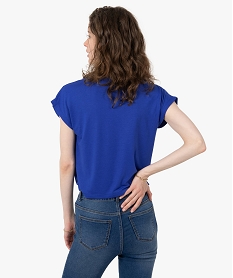 tee-shirt femme a manches courtes et col v noue dans le bas bleuG276301_3