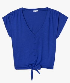 tee-shirt femme a manches courtes et col v noue dans le bas bleuG276301_4