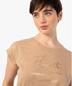 tee-shirt femme sans manches avec inscription pailletee beigeG276501_2