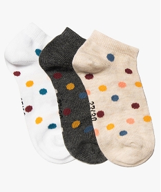 GEMO Chaussettes fille tige ultra-courte à pois (lot de 3) kaki chine