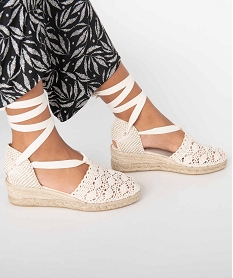 GEMO Sandales femme compensées dessus macramé uni blanc standard