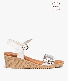 GEMO Sandales femme à talon et brides ajourées en cuir – Tanéo blanc standard