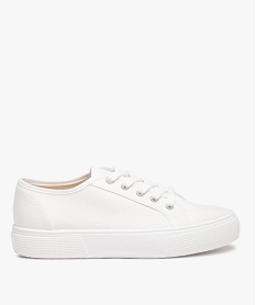 GEMO Baskets femme en toile unie à lacets blanc standard