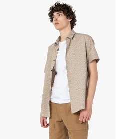 GEMO Chemise homme à manches courtes à petits motifs fleuris Beige